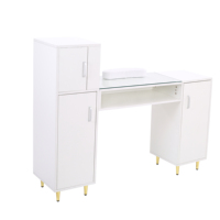 Table de manucure pliante de luxe japonaise blanche avec rangement, pieds en métal, finition brillante or blanc, tiroirs