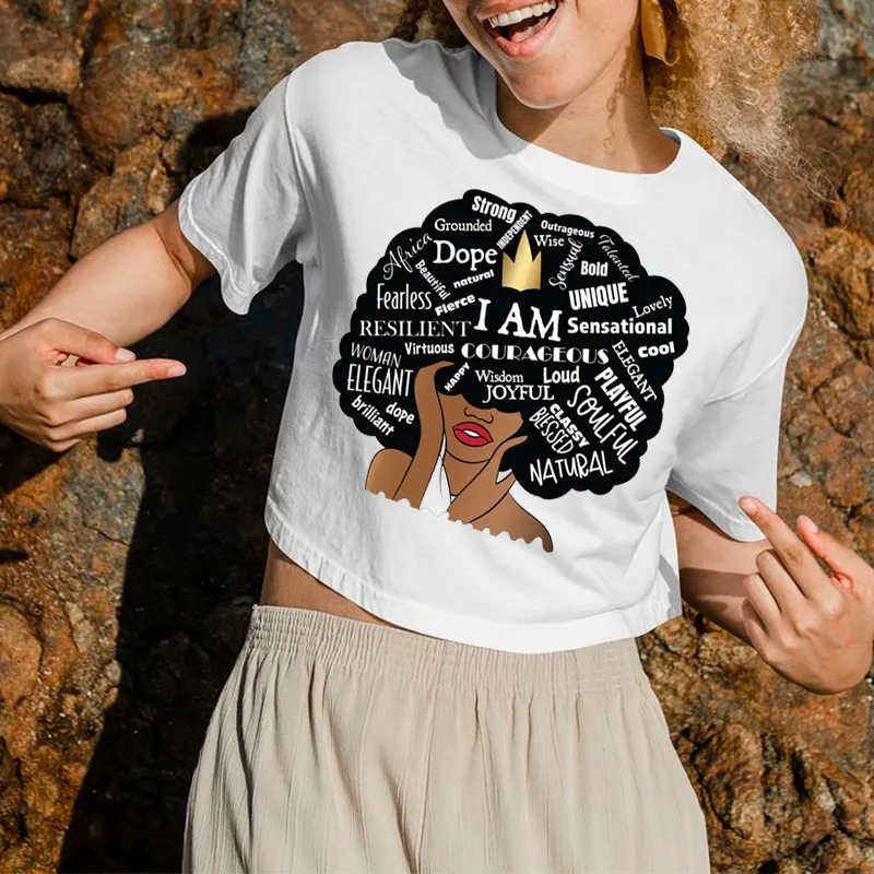 Özel ucuz Melanin boş Tshirt % 95% pamuk demir siyah afrikalı kız Transfer baskı kraliçe tasarım pamuk t shirt