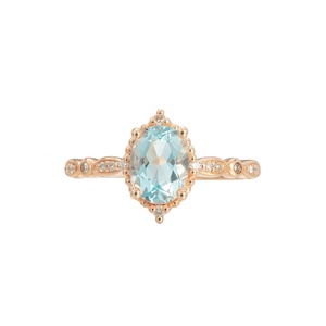 แหวนแต่งงาน/แหวนหมั้น ประดับเพชร CZ รูปดอกไม้ วินเทจ ดีไซน์หรูหรา ชุบทอง S925 ประดับพลอยอะความารีน - Product Image 1