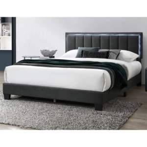 DB <b>Queen</b> <b>Size</b> Bedframe Charcoal Wool Fabric with LED Full Upholstered Bedroom <b>Bed</b> 1pc Channel Tufting <b>Bed</b> - Product Image 2