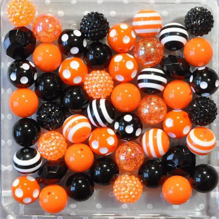 50pcs 20MM Opaque Mixed Color Solid Bubblegum Beads Plastic Acrylic Round Spacer Printed Beads For Jewelry Making
