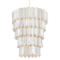 Lustre rond contemporain à double hauteur en coquille de capiz pour salon, décoration de luxe, lampes suspendues au plafond, lustres pour escalier