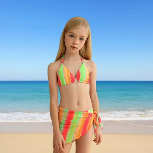 Set bikini a due pezzi con righe arcobaleno per ragazze taglia 8/10 10/12 12/14 14/16 QJ10169 - Product Image 3