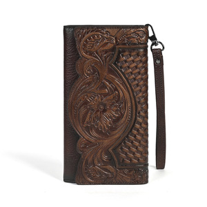 Ando Bag Vintage Floral <b>Embossed</b> Genuine Leather Long Wallet Trifold <b>Card</b> Holder with Wrist Strap - Product Image 5