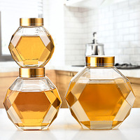 Botellas de Vidrio Hexagonales de Lujo para Miel, con Tapa de Madera Impresa, para Dulces, Galletas, Caramelos, Jalea, Leche, Aceitunas, Alimentos, Ensaladas, Comida para Mascotas