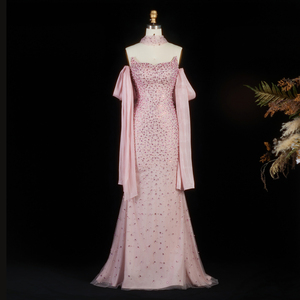 <span class=keywords><strong>Robe</strong></span> de bal sirène rose Sharon Said SS382 avec cape, ornée de cristaux, sans bretelles, pour femmes, occasions formelles, fêtes, mariages - Product Image 4