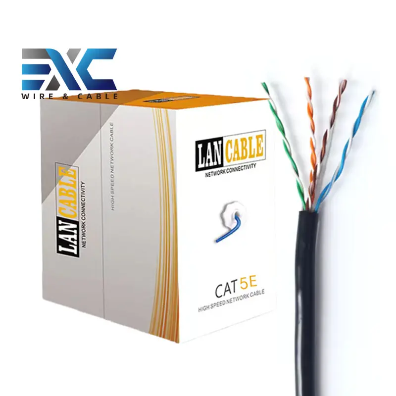 EXC kabel Ethernet SFTP Cat6, jaket PVC tembaga kecepatan tinggi 4 pasang 305m/1000ft