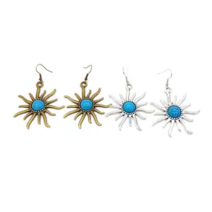 Bohemian New Amazon Cross-Border Vintage Exaggerated Turquoise Sun Earth Earrings