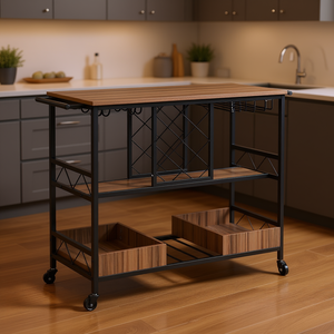 Chariot de service de bar à 3 niveaux de 300LBS avec grille à vin et porte-verre pour îlots de cuisine et chariots - Product Image 2