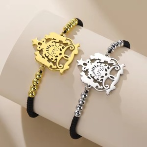 Pulsera <span class=keywords><strong>de</strong></span> Acero Inoxidable para Mujer con Dijes del <span class=keywords><strong>Escudo</strong></span> <span class=keywords><strong>de</strong></span> Armas <span class=keywords><strong>de</strong></span> Marruecos, Emblema del León del Atlas Nacional Marroquí, Pulsera Ajustable con Cuerda Trenzada - Product Image 1