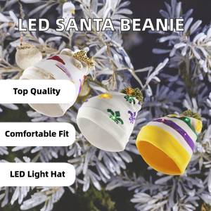 Ishine Mardi Gras Unisex Style Light-Up <b>Santa</b> Hat Polyacrylic Classic Fiber Winter <b>Christmas</b> Beanie LED Knitted High Quality - Product Image 2