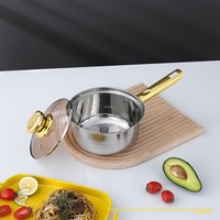 Set Peralatan Masak Stainless Steel 6 Buah Anti Lengket, Termasuk Wajan, Panci Susu, Panci Sup, Tutup Kaca, dan Cocok untuk Semua Jenis Kompor