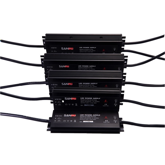 20A Constant Current Voltage Single LED Strip Driver 12v 24v AC DC IP67 Outdoor Slim Aluminum Black SMPS Power Supply