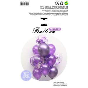 Ballons de fête amusants, 12 pouces, ballons en latex métallisé violet avec confettis pour la décoration de mariage, d'anniversaire ou de fête - Product Image 3