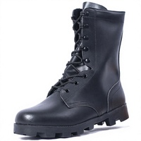 Bottes tactiques montantes noires en cuir pour le travail en extérieur avec semelle extérieure en caoutchouc antidérapante, fabriquées en Chine, sans fermeture