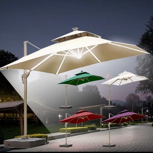 Heavy Duty Weather-Proof Iron <b>Frame</b> Pool Side Umbrella Manual Solar LED Light 140cm Diameter All-Season Outdoor Swimming Pool UV - Product Image 1