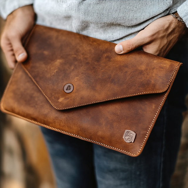 Wholesale Factory Price Wholesale Dark Brown Genuine Leather Laptop Portfolio Customized Logo Laptop Sleeve With Rope