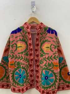 Handmade Animal Print <b>Velvet</b> Suzani Jacket Embroidered Lace Button Logo Boho <b>Coat</b> Ethnic Winter Outerwear Cotton Gift India - Product Image 3