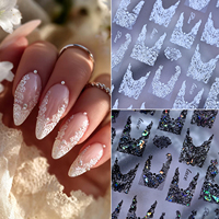 Autocollants 5D noirs et blancs en dentelle pour ongles, motifs papillon creux vintage et rose, décorations auto-adhésives pour nail art