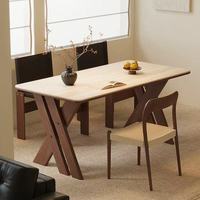 Ensemble de table à manger en bois massif Wabi Sabi, plateau rectangulaire en pierre frittée légère, pieds croisés en X, table à dîner pour petit appartement