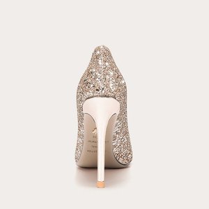 女性用ウェディングシューズフレンチスパンコールダイヤモンドクリスタルスリップオンクロージャー薄いウェッジヒール高さ増加光感 - Product Image 2