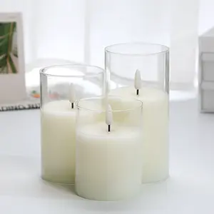 Hot Sale Battery Operated Glass Cup Flameless Led Real Wax Candle Light For Wedding Birthday Party Decoration