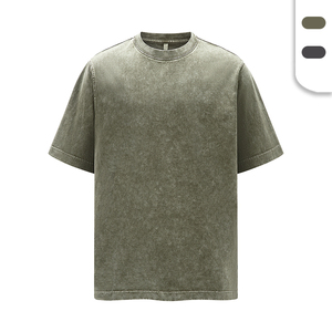 T-shirts en coton pour hommes, été, col rond, coupe classique, coton 260 GSM, effet délavé rétro - Product Image 1