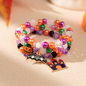 2025 bijoux multicouches citrouille fantôme Bracelet Ins couleur drôle Halloween perles élastiques en gros avec gouttes d'huile breloques - Product Image 3