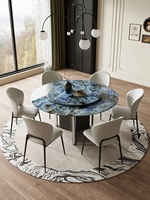 Ensemble de tables et chaises de salle à manger rondes en marbre et bois, style moderne et luxueux, 4, 6 ou 8 places, design de meubles en métal noir pour restaurant complet