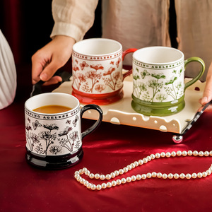 <b>Ceramic</b> Mug With Flowers Pattern Green Handle Single <b>Cup</b> For Coffee Tea Drink - Product Image 3