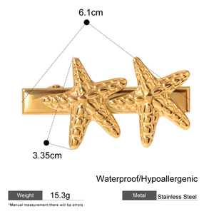 Wholesale18k PVD 금도금 스테인레스 스틸 헤어 클립 리본매듭 꽃 쉘 헤어 클립 세트 여성용 봄 헤어 액세서리 - Product Image 5