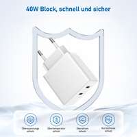 Chargeur mural OEM noir ultra-plat USB Type-C double PD20W à charge rapide 40W avec prises US/EU/UK/AU