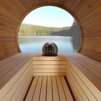 Traditionelle Fass-Sauna für 6 Personen mit 6KW Ofen, Regenschutzschindeln und Zwei Verandabänken