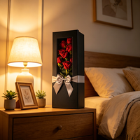 Boîte cadeau noire personnalisée pour fleurs, boîte en carton longue OEM ODM avec couvercle transparent pour bouquets de roses et arrangements floraux