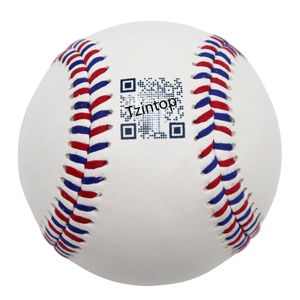 Housse en cuir de vachette pour balle de baseball, motif de coutures alternées rouge et bleu, 85% laine, logo imprimé numériquement - Product Image 2