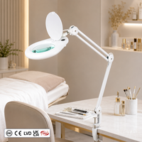On Off Switch LED Magnifying Lamp Round Glass Lens Magnifier Desk Light with Flip Dust Cover C Clamp Swing Arm for Nail Salon
