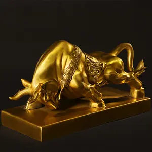 中国カスタムデザインドロップシップブラスブル彫刻高品質ゴールデンブラスブル像