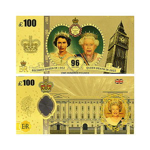Billet de banque en or 24 carats de la <span class=keywords><strong>Reine</strong></span> Elizabeth II - Cadeau de collection de la famille royale britannique, commémoratif, double face, 13,2x6,5 cm, artisanat artistique - Product Image 1