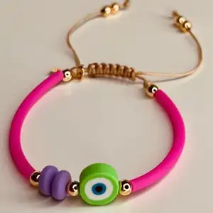 2024 New Design Colorful Heishi Evil Eye Bracelet With 18k Gold Plated Copper Beads Adjustable Couple Bracelet For Women Gift