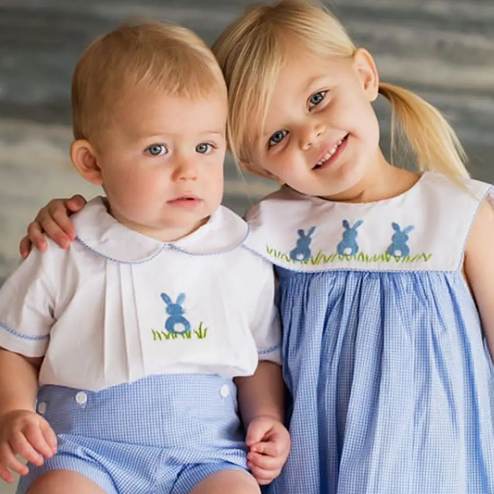 Yüksek kaliteli çocuk giyim seti yaz yeni elbise İspanyol kardeş ve kardeş takım bebek Romper