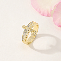 Bagues religieuses en laiton plaqué or avec croix catholique pour unisexe - Bijoux