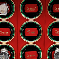 Boîte à remontoir automatique pour 12 montres, motif diamant noir, en cuir PU, intérieur en velours rouge, avec miroir et coffre-fort sécurisé