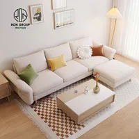 OEM Grosir Sederhana Gaya Modern Hotel Apartemen Perabot Rumah Ruang Tamu 3 Kursi Kain Lembut Sofa Putih dengan Sandaran Kaki