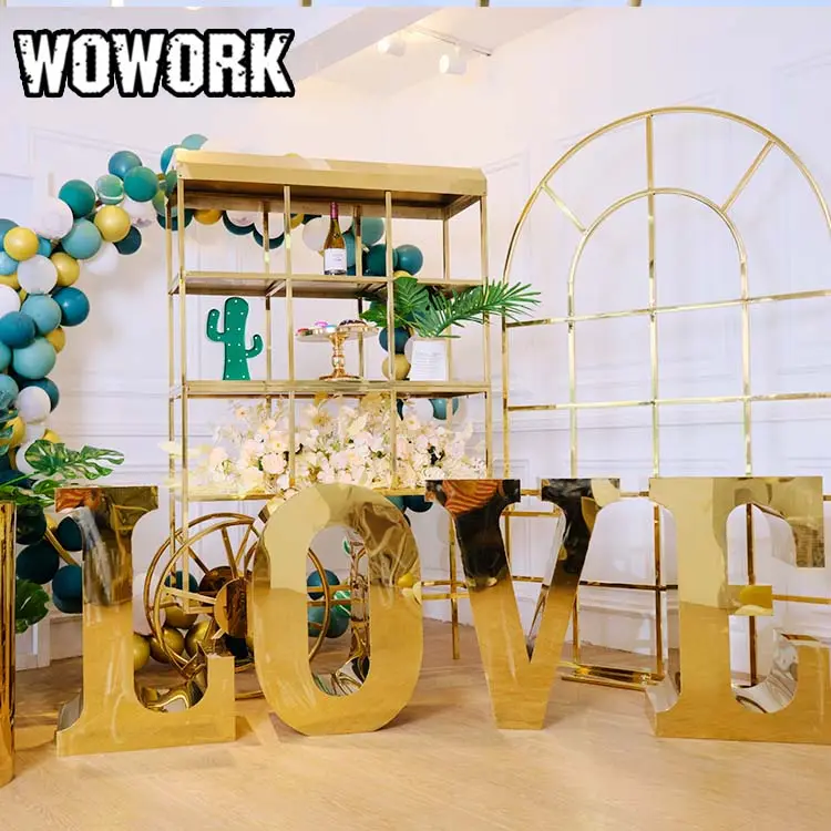 2024 wowork fushun nhà máy bán buôn Trắng plinths bệ hiển thị Vàng Backdrop tráng miệng đứng cho trang trí đám cưới