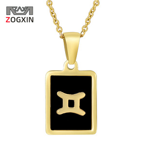 Zogxin <b>Constellation</b> Pendant <b>Necklace</b> 18K Gold Plated Black Inlay For Women Fashionable Daily Wear Gift Jewelry - Product Image 1