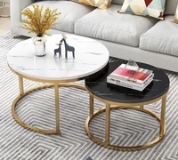 Table basse convertible de luxe nordique avec plateau en pierre, durable, moderne, en métal blanc et or, pour salon, cuisine et maison