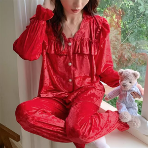 <span class=keywords><strong>Pigiama</strong></span> da <span class=keywords><strong>Donna</strong></span>; Completo da Casa Autunno e Inverno in Velluto a Maniche Lunghe Taglia Grande Morbida in Velluto Diamantato - Product Image 5