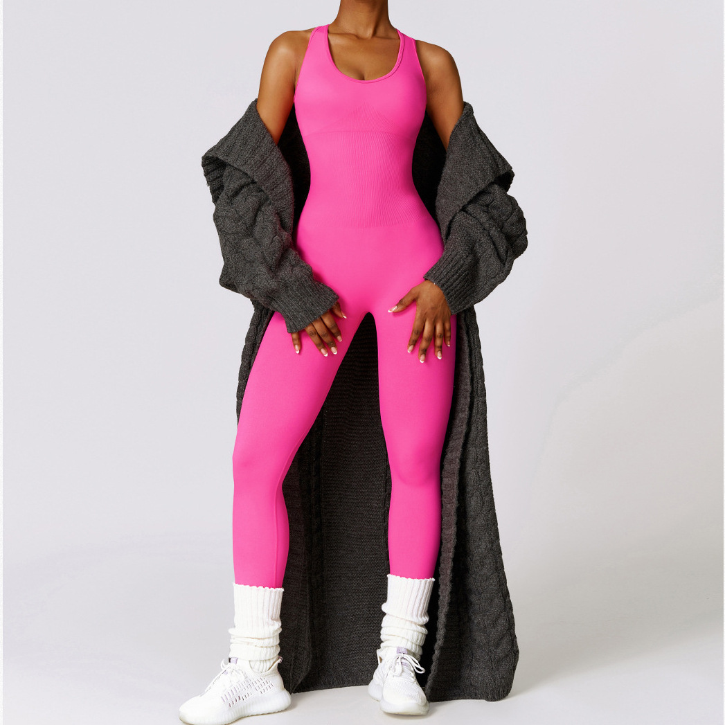 Women Workout Seamless Jumpsuit Yoga Ribbed Bodycon One Piece Tank Top Leggings Romper