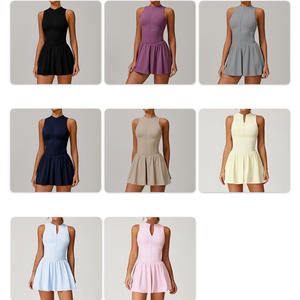 Neu eingetroffen: Sportkleid mit halbem Reißverschluss und Stehkragen, Outdoor-Laufkleid, 2-in-1 mit integrierten Shorts, A-Linie, Nylon, ärmellos, Tennis - Product Image 3