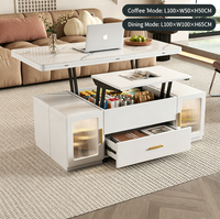Table basse multifonctionnelle 2-en-1 pliable et mobile avec plateau en verre moderne, table à manger polyvalente convertible pour salon